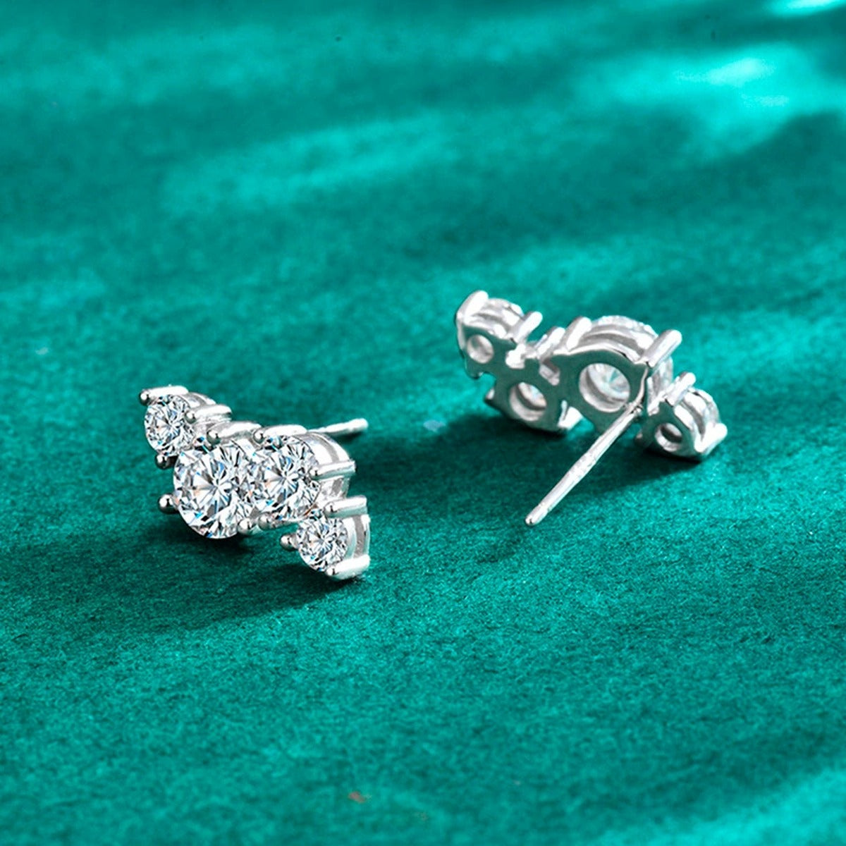 Graduated Round Moissanite Ear Climber Stud Earrings in Gold-Plated S925 sterling silver product scene view showing pair comparison