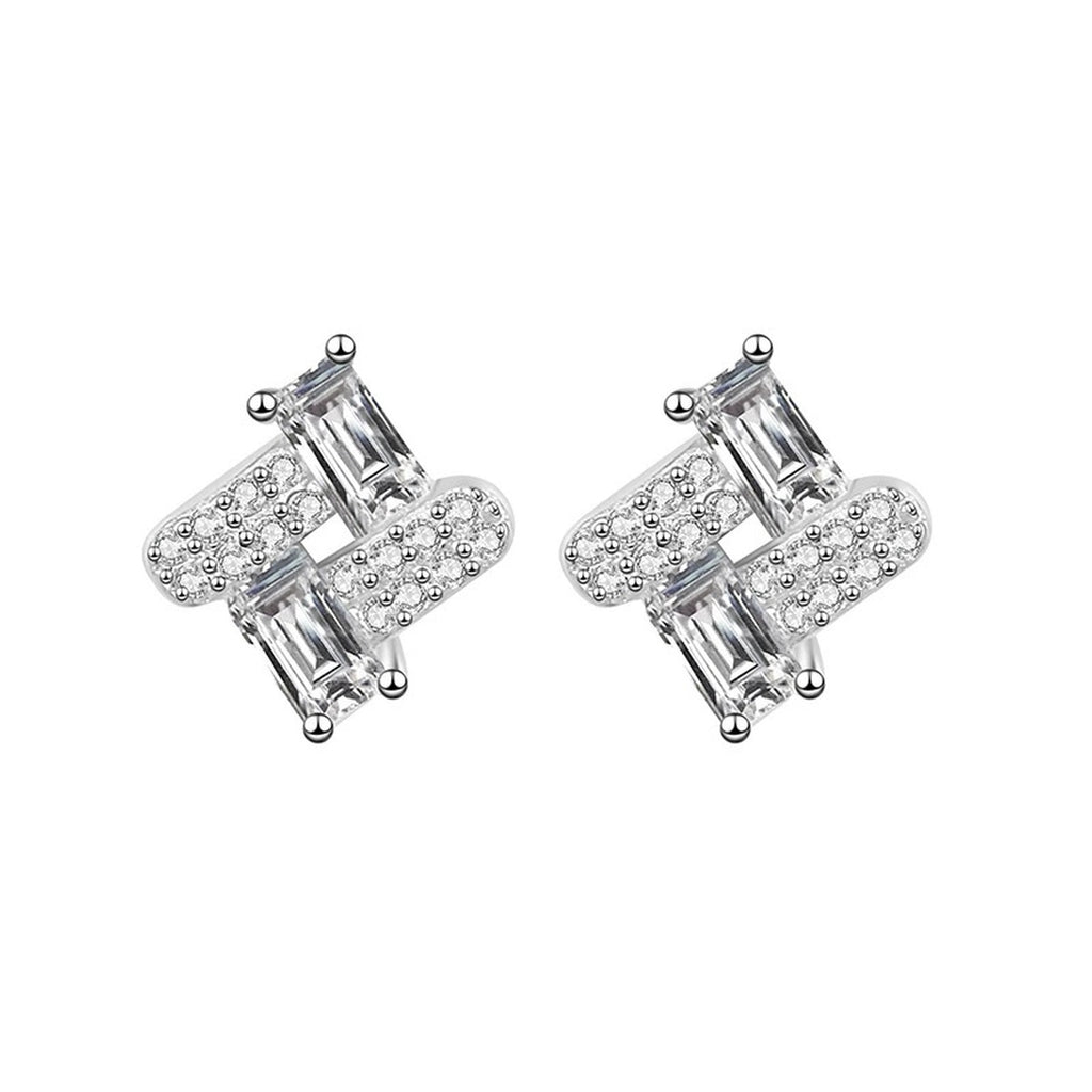Emerald-Cut Moissanite Geometric Stud Earrings with CZ in Gold-Plated S925 sterling silver product scene view showing front sparkle