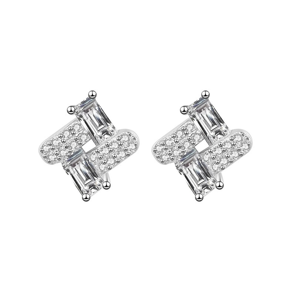 Emerald-Cut Moissanite Geometric Stud Earrings with CZ in Gold-Plated S925 sterling silver product scene view showing front sparkle