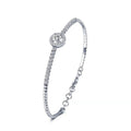 Round Halo Moissanite Bangle Bracelet with CZ in Gold-Plated S925 sterling silver styled product scene showing stone sparkle and chain detail