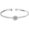Round Halo Moissanite Adjustable Bangle with CZ in White Gold-Plated S925 sterling silver white background product photo showing bracelet shape and moissanite setting