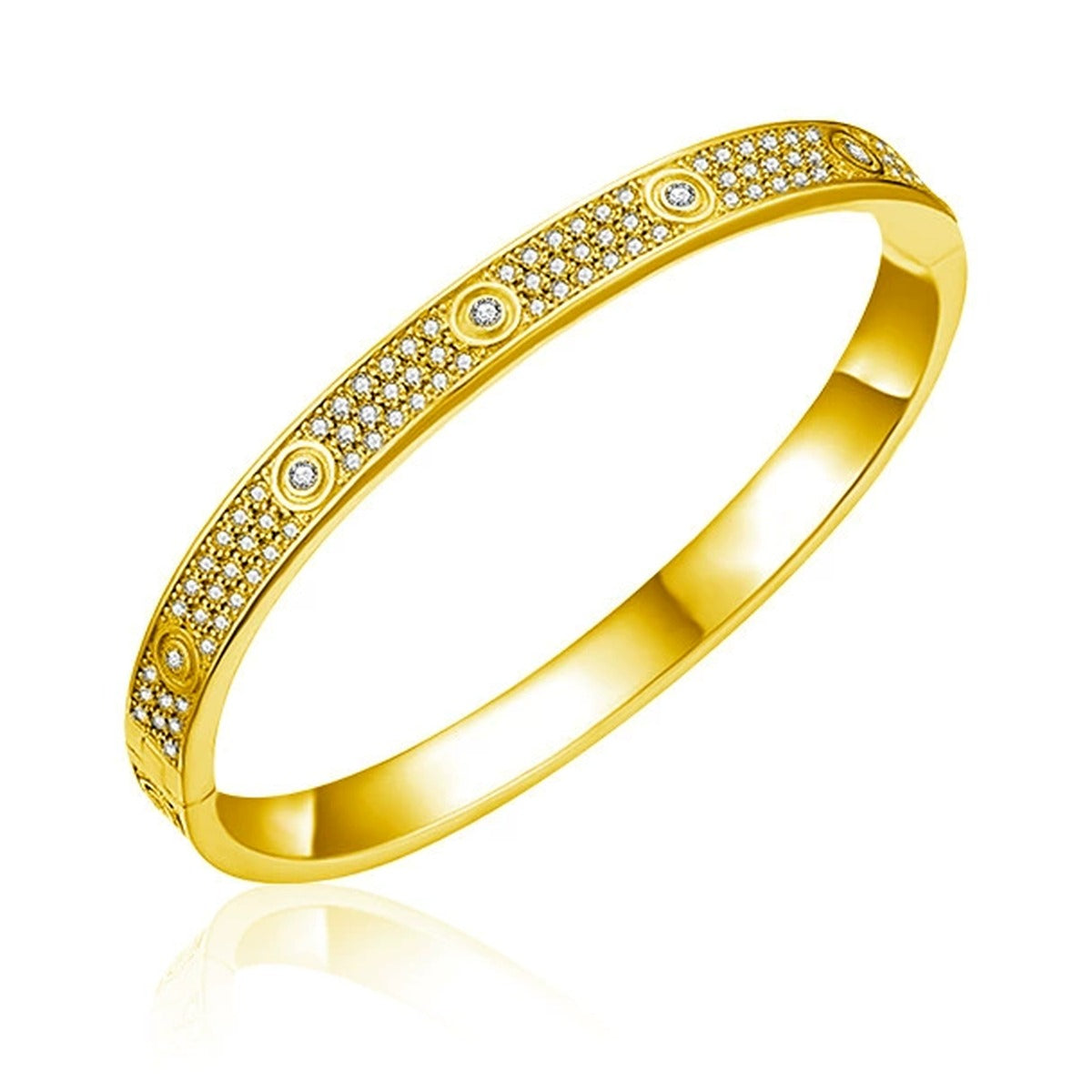 Round Moissanite Eternity Bangle in Gold-Plated S925 sterling silver white background product photo showing bracelet shape and moissanite setting