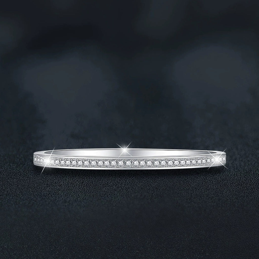 Round Moissanite Eternity Bangle in White Gold-Plated S925 sterling silver close-up bracelet detail view showing clasp and motif
