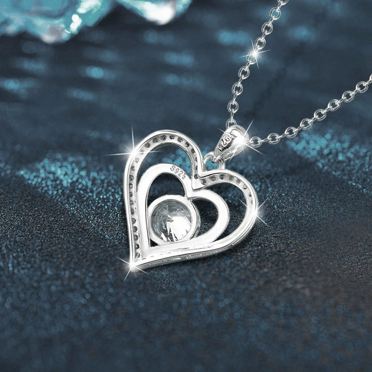 Heart Colored Moissanite Pendant Necklace with CZ in White Gold-Plated S925 sterling silver angled product detail view