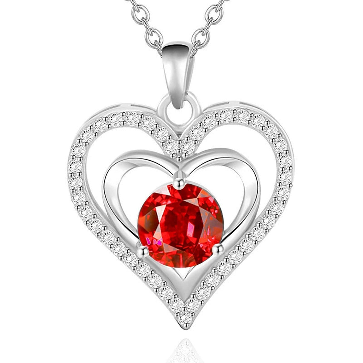 Heart Colored Moissanite Pendant Necklace with CZ in White Gold-Plated S925 sterling silver additional product styling view