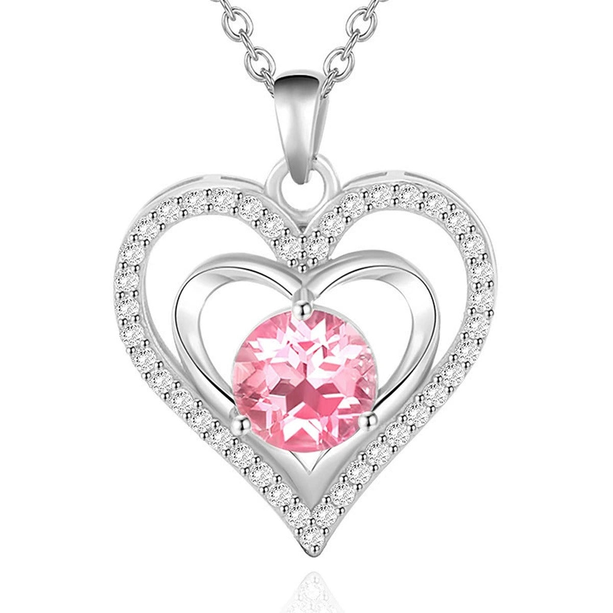 Heart Colored Moissanite Pendant Necklace with CZ in White Gold-Plated S925 sterling silver additional product styling view