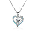 Ocean Heart Round Moissanite Necklace with CZ in White Gold-Plated S925 sterling silver white background product photo showing ocean heart pendant with round moissanite center and CZ wave detail