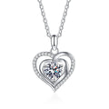 Heart Halo Round Moissanite Necklace with CZ in Gold-Plated S925 sterling silver white background front product view showing an open heart halo framing a round center stone