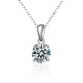 Solitaire Round Moissanite Necklace in White Gold-Plated S925 sterling silver white background product photo showing classic solitaire pendant with an 8mm round moissanite in a clean four-prong setting