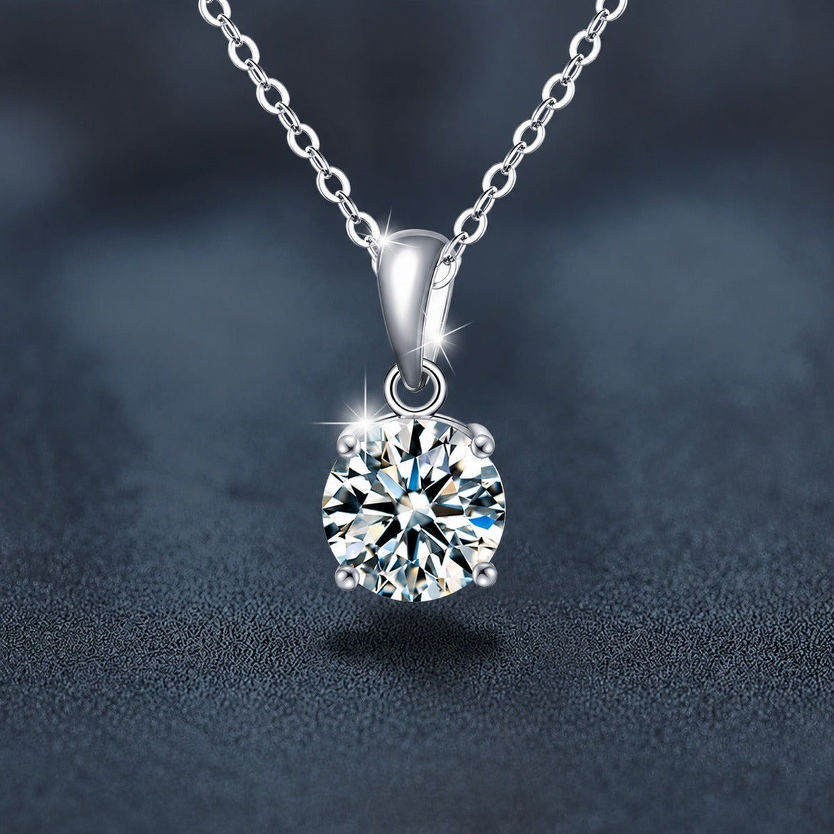 Solitaire Round Moissanite Necklace in White Gold-Plated S925 sterling silver close-up product scene showing pendant setting