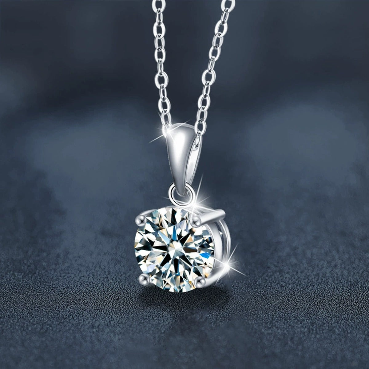 Solitaire Round Moissanite Necklace in White Gold-Plated S925 sterling silver angled product detail view