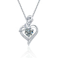 Rose Heart Colored Moissanite Necklace with CZ in White Gold-Plated S925 sterling silver white background product photo showing rose and heart pendant with CZ accents and colored round moissanite center options