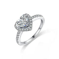 Heart Cut Moissanite Engagement Ring with CZ in white gold-plated S925 sterling silver on clean white background