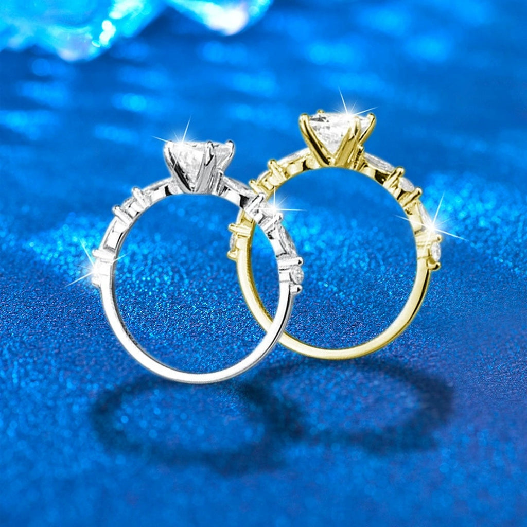 Princess Cut Moissanite Engagement Ring with CZ close-up detail view with moissanite sparkle