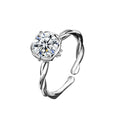 Twist Band Round Moissanite Adjustable Engagement Ring in white gold-plated S925 sterling silver on clean white background