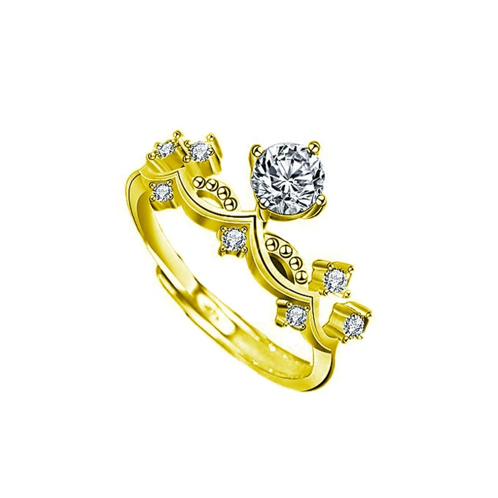Princess and Knight Couples Round Moissanite Wedding Rings with CZ in gold-plated S925 sterling silver on clean white background