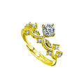 Princess and Knight Couples Round Moissanite Wedding Rings with CZ in gold-plated S925 sterling silver on clean white background