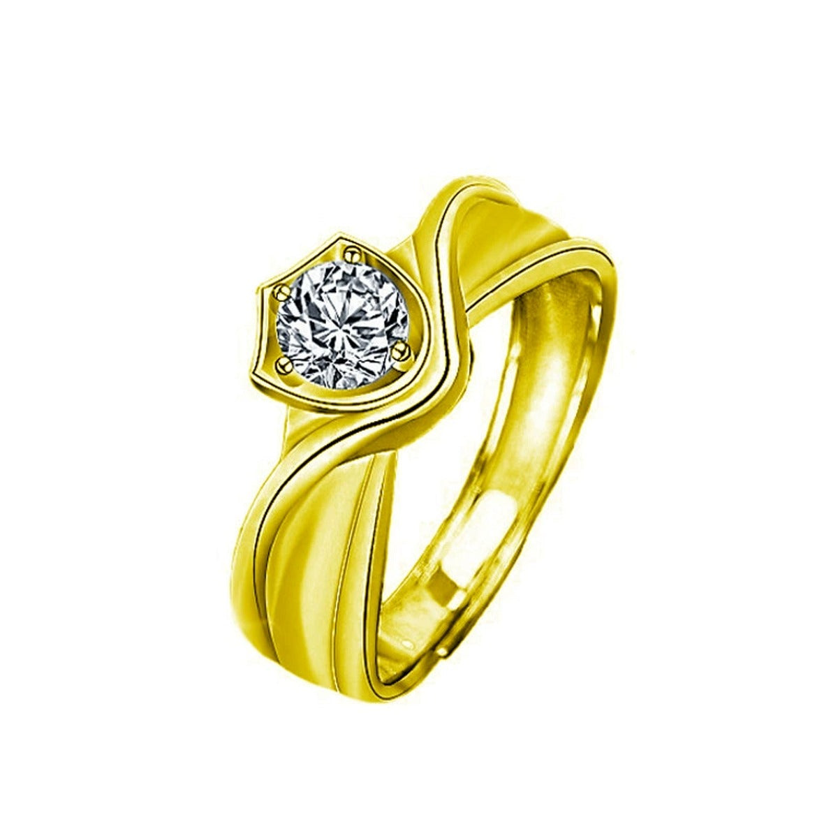 Princess and Knight Couples Round Moissanite Wedding Rings with CZ in gold-plated S925 sterling silver on clean white background