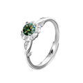 Floral Round Moissanite Adjustable Fashion Ring in white gold-plated S925 sterling silver on clean white background