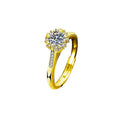 Greek Key Couples Round Moissanite Wedding Rings with CZ in gold-plated S925 sterling silver on clean white background