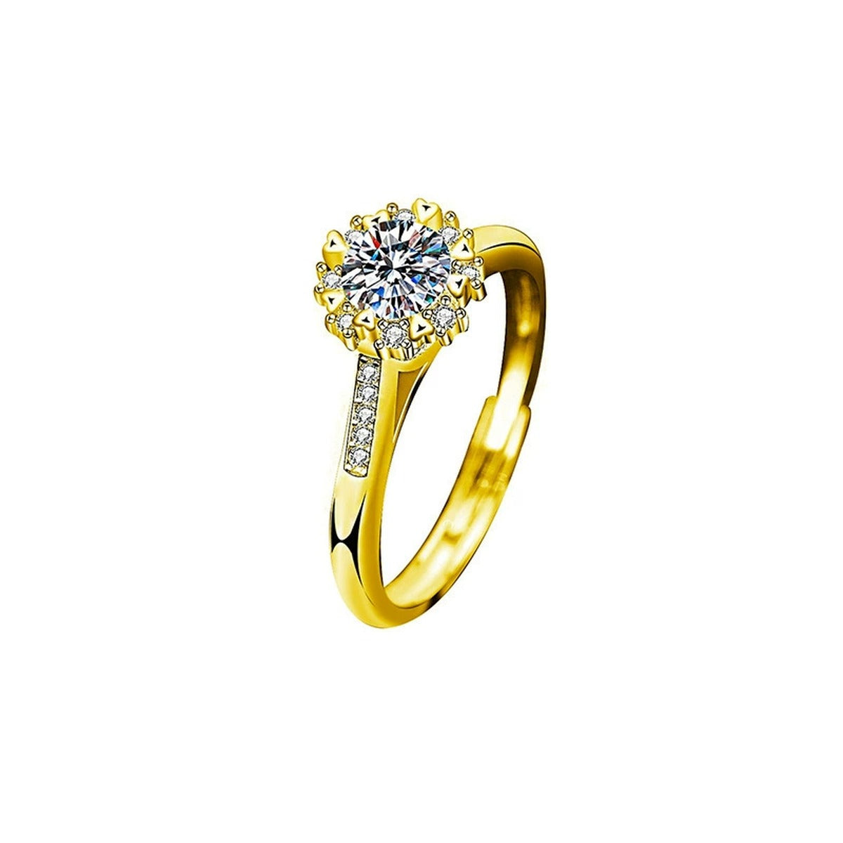 Greek Key Couples Round Moissanite Wedding Rings with CZ in gold-plated S925 sterling silver on clean white background