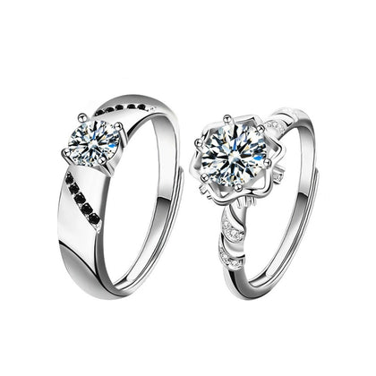Two-Style Couples Round Moissanite Wedding Rings with CZ in gold-plated S925 sterling silver on clean white background