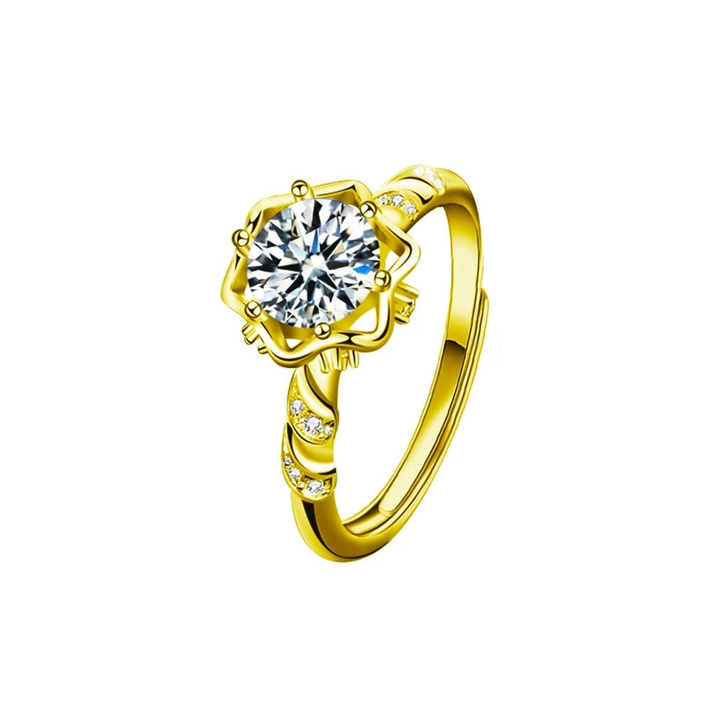 Two-Style Couples Round Moissanite Wedding Rings with CZ in gold-plated S925 sterling silver on clean white background