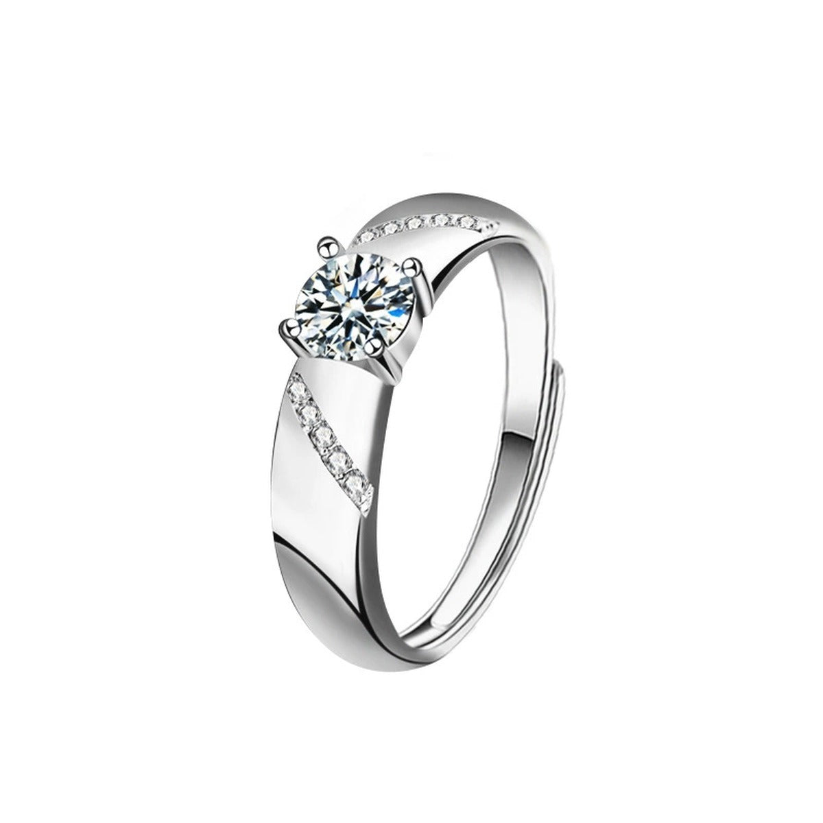 Two-Style Couples Round Moissanite Wedding Rings with CZ in gold-plated S925 sterling silver on clean white background