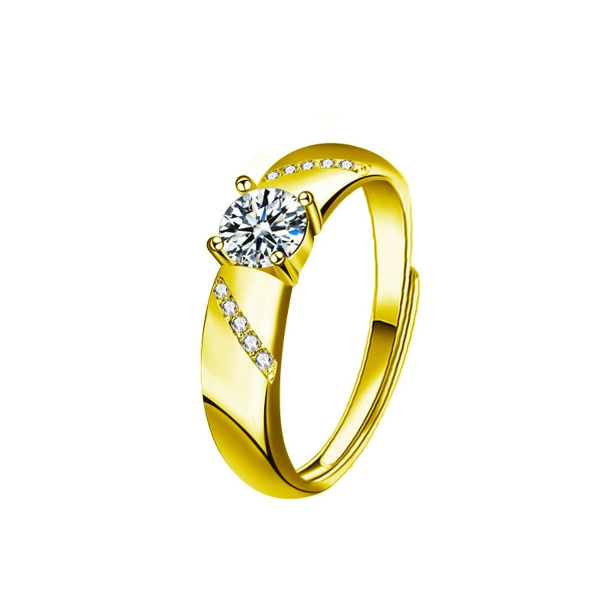 Two-Style Couples Round Moissanite Wedding Rings with CZ in gold-plated S925 sterling silver on clean white background