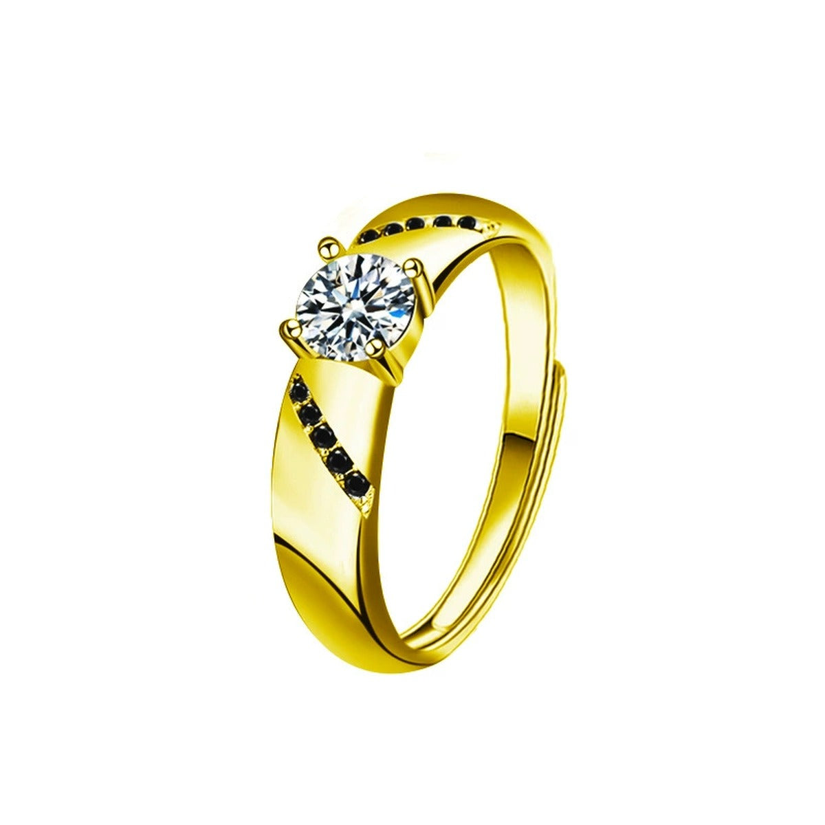 Two-Style Couples Round Moissanite Wedding Rings with CZ in gold-plated S925 sterling silver on clean white background