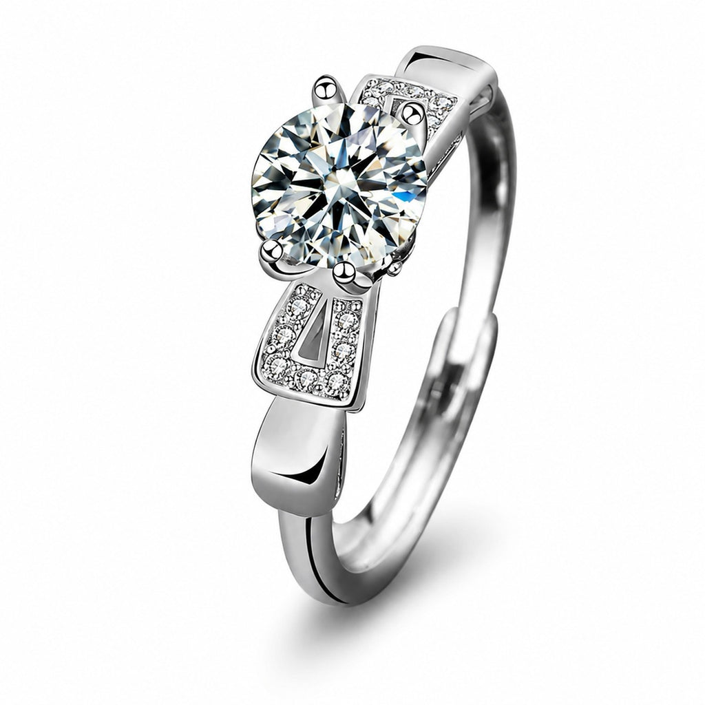 Couples Round Moissanite Wedding Rings with CZ in white gold-plated S925 sterling silver on clean white background