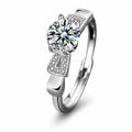 Couples Round Moissanite Wedding Rings with CZ in white gold-plated S925 sterling silver on clean white background