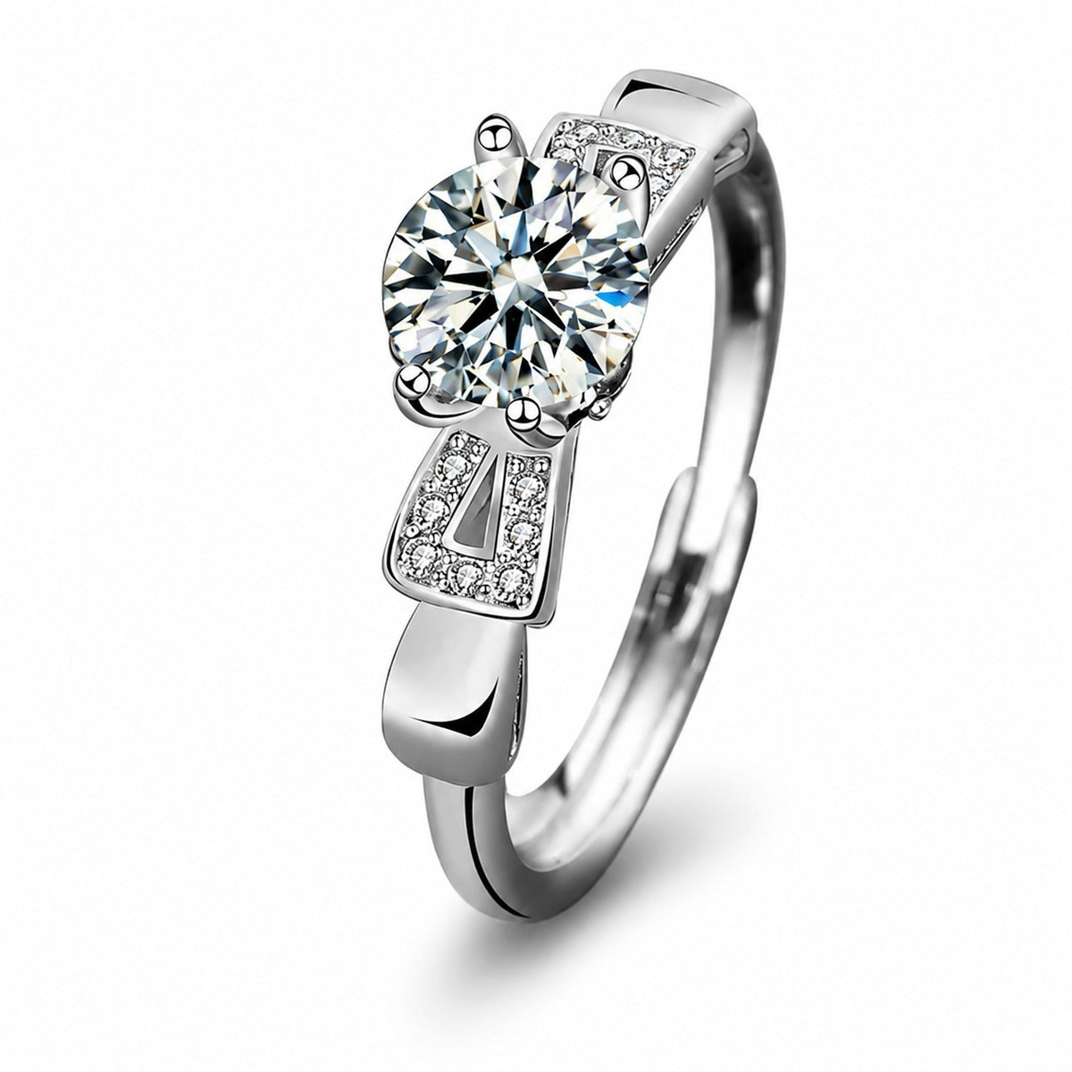 Couples Round Moissanite Wedding Rings with CZ in white gold-plated S925 sterling silver on clean white background
