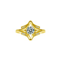 Starburst Round Moissanite Adjustable Engagement Ring with CZ in gold-plated S925 sterling silver on clean white background