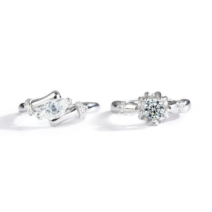 Marquise and Round Moissanite Couples Wedding Rings in Mixed Gold-Plated S925 Sterling Silver in gold-plated S925 sterling silver on clean white background