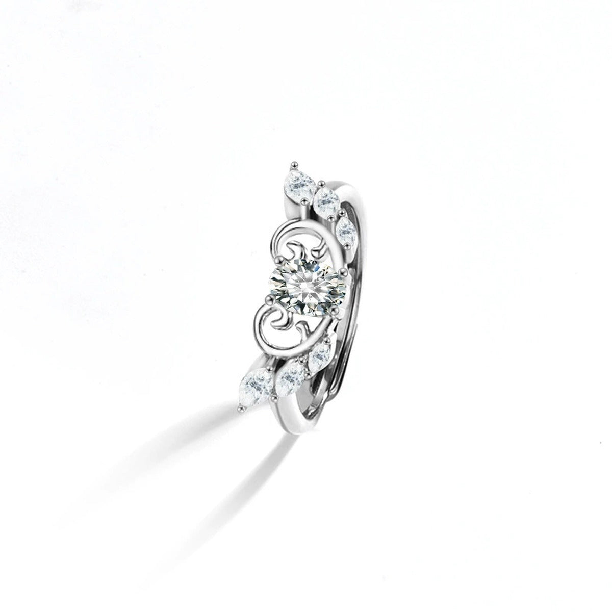 Angel Wing Couples Moissanite Wedding Rings in gold-plated S925 sterling silver on clean white background