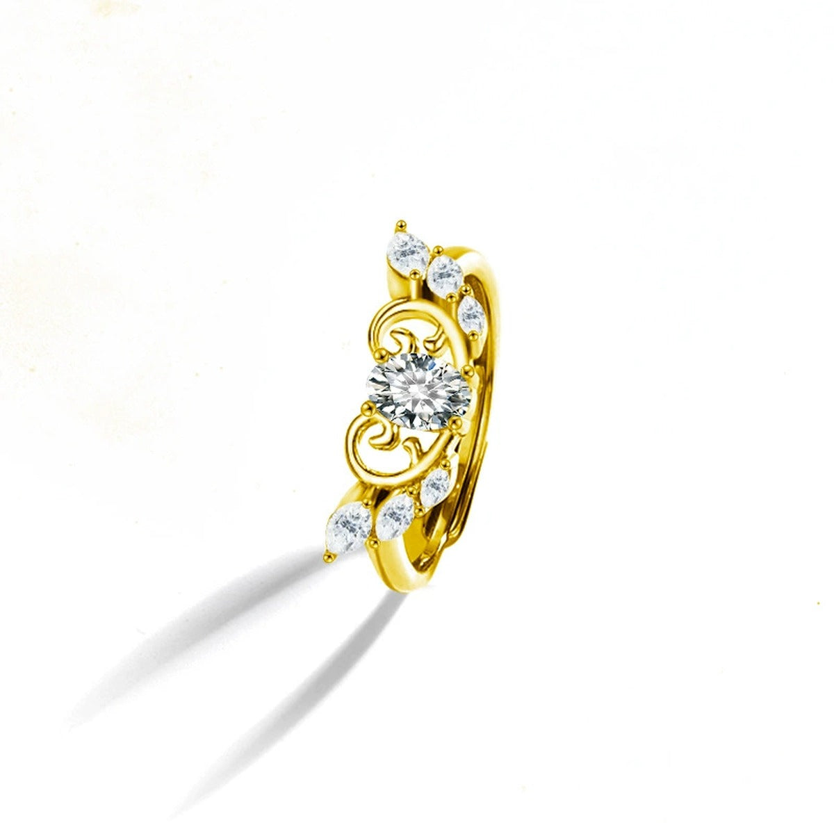 Angel Wing Couples Moissanite Wedding Rings in gold-plated S925 sterling silver on clean white background