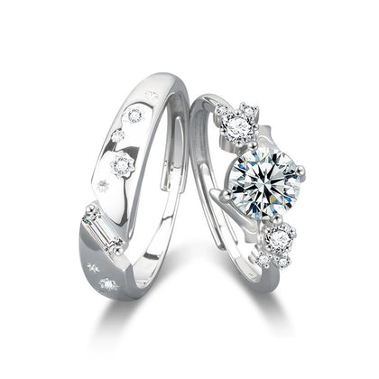Inlaid Star Couples Moissanite Wedding Rings in gold-plated S925 sterling silver on clean white background