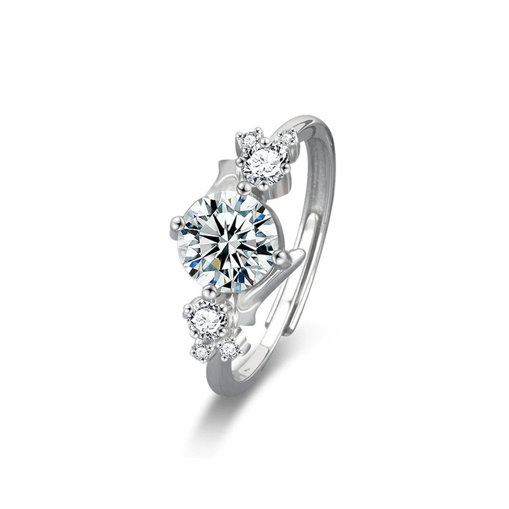 Inlaid Star Couples Moissanite Wedding Rings in gold-plated S925 sterling silver on clean white background