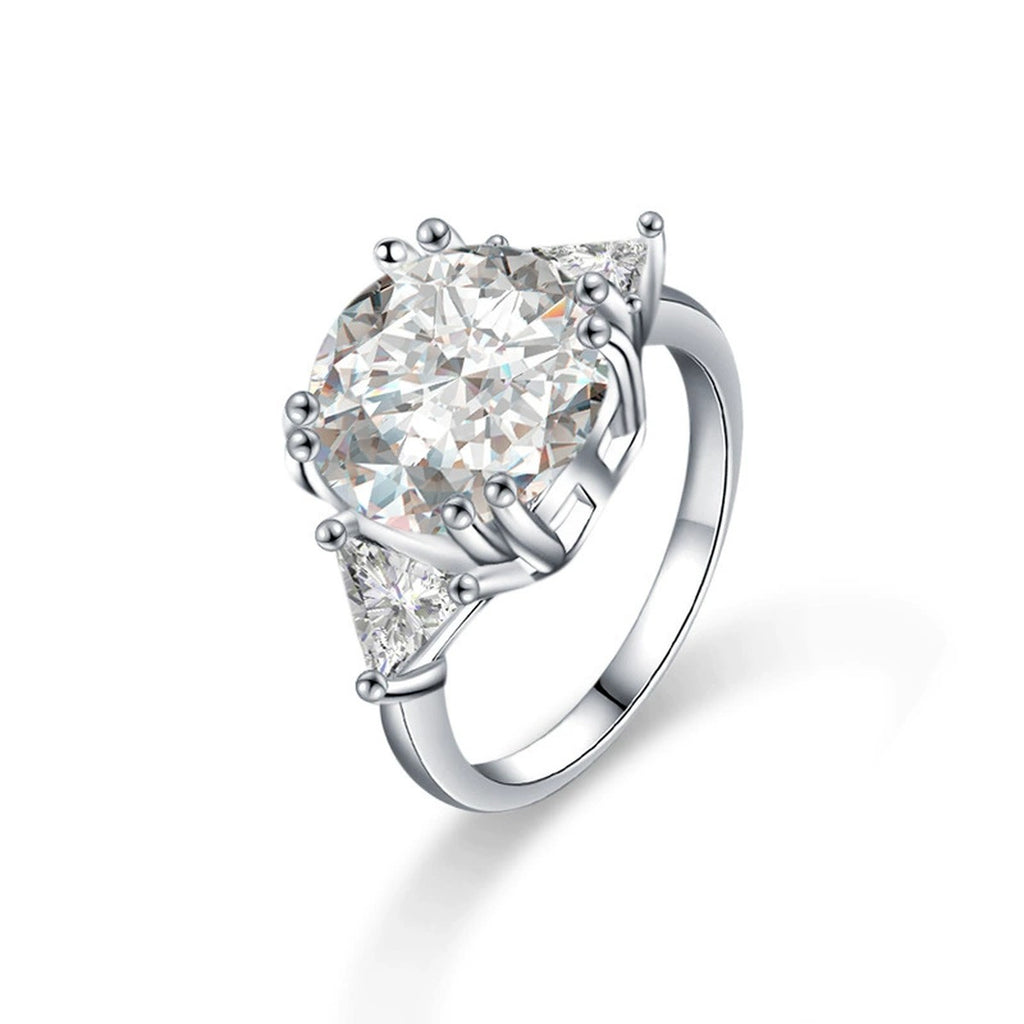 Oversized Round Moissanite Engagement Ring in white gold-plated S925 sterling silver on clean white background