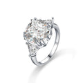 Oversized Round Moissanite Engagement Ring in white gold-plated S925 sterling silver on clean white background