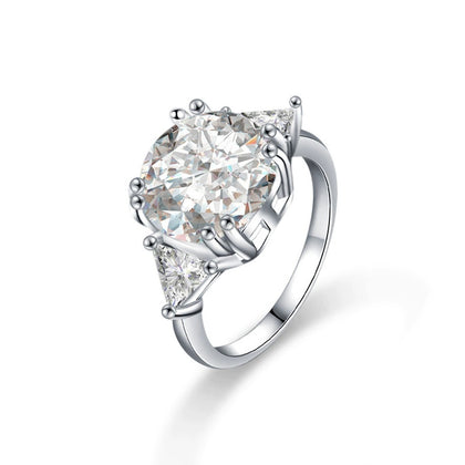 Oversized Round Moissanite Engagement Ring in white gold-plated S925 sterling silver on clean white background