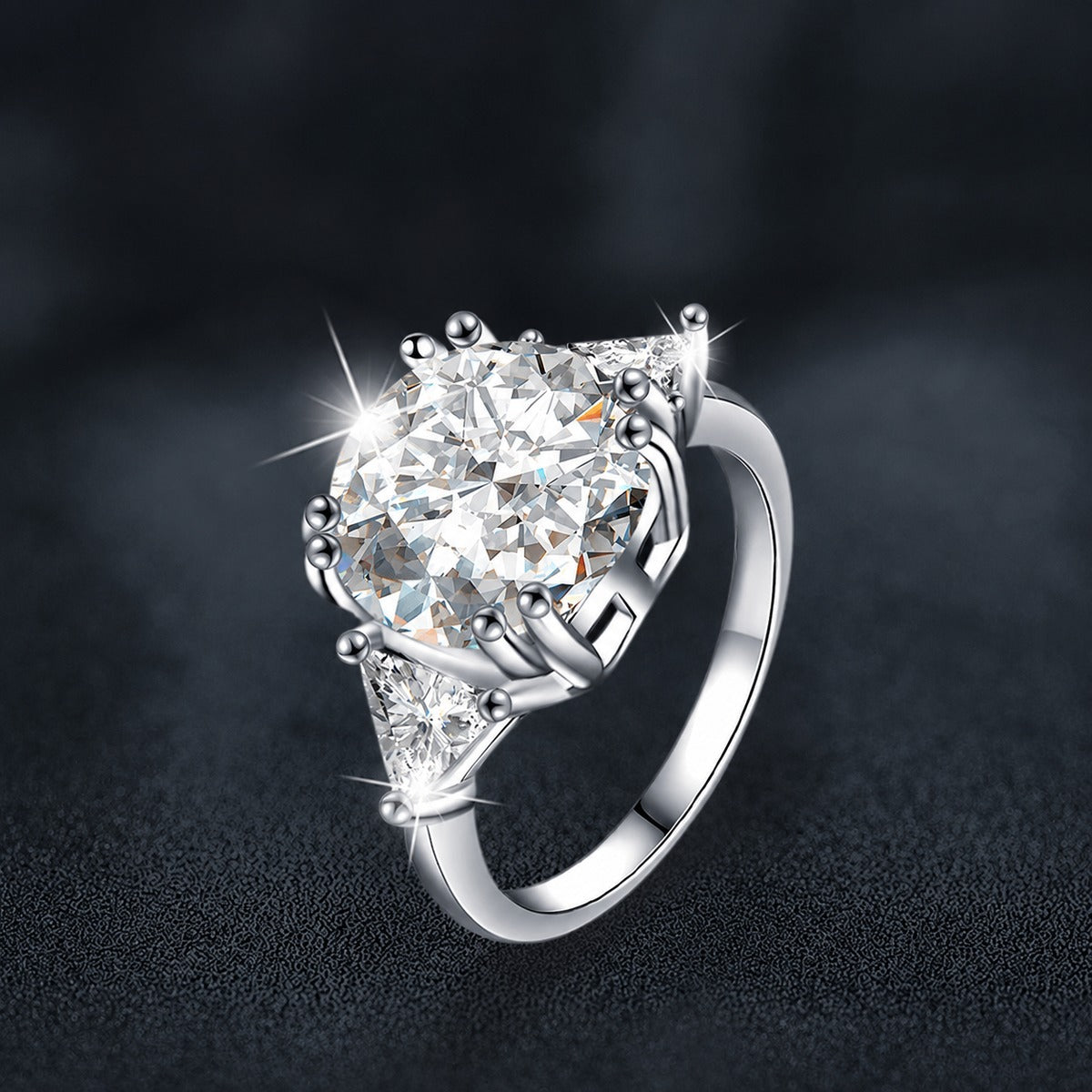 Oversized Round Moissanite Engagement Ring close-up detail view with moissanite sparkle