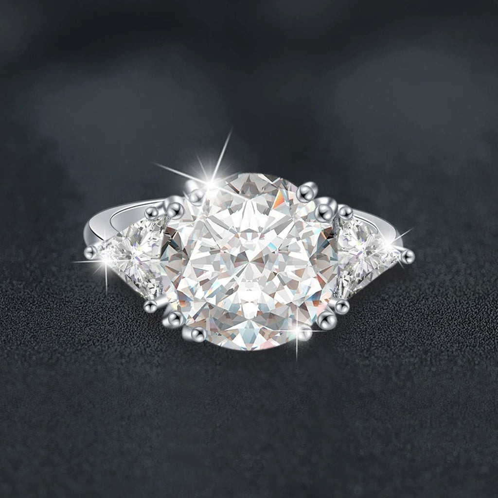 Oversized Round Moissanite Engagement Ring close-up detail view with moissanite sparkle