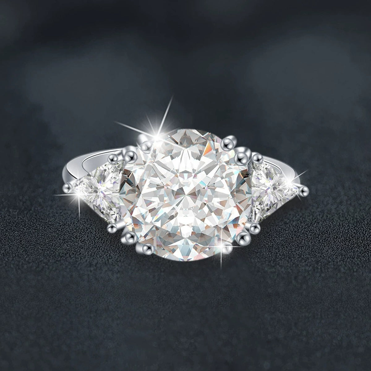 Oversized Round Moissanite Engagement Ring close-up detail view with moissanite sparkle