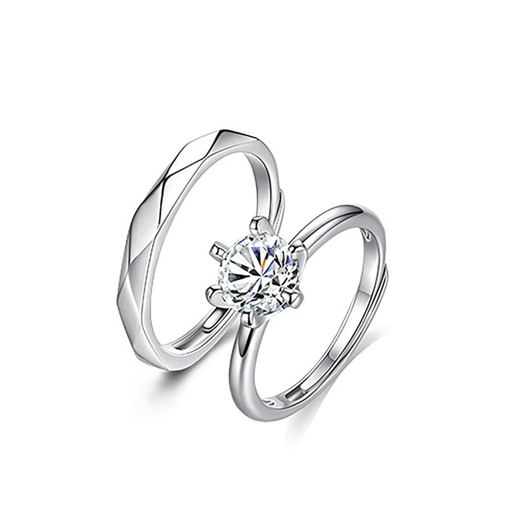 Round Moissanite Couples Wedding Rings in gold-plated S925 sterling silver on clean white background