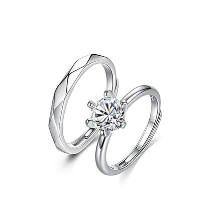 Round Moissanite Couples Wedding Rings in gold-plated S925 sterling silver on clean white background