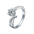 Round Moissanite Pave Engagement Ring with CZ in white gold-plated S925 sterling silver on clean white background