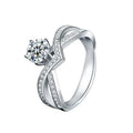 Crown Round Moissanite Pave Engagement Ring with CZ in white gold-plated S925 sterling silver on clean white background