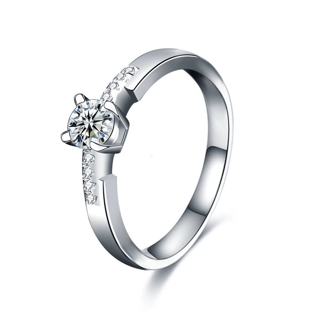 Round Moissanite Wedding Band with CZ in white gold-plated S925 sterling silver on clean white background